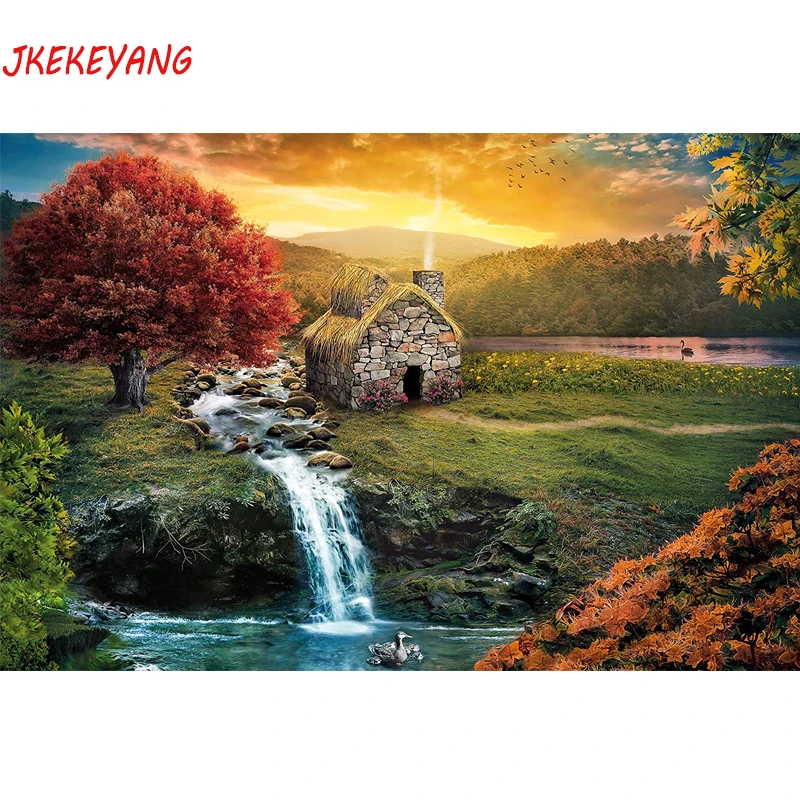 

5D DIY квадратная/круглая алмазная живопись красивая река закат вышивка крестиком Алмазная Вышивка Узор Стразы J1587