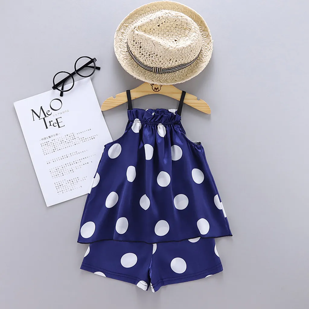 Детская Пижама для девочек платье сна малышей топ на бретелях с принтом в горошек