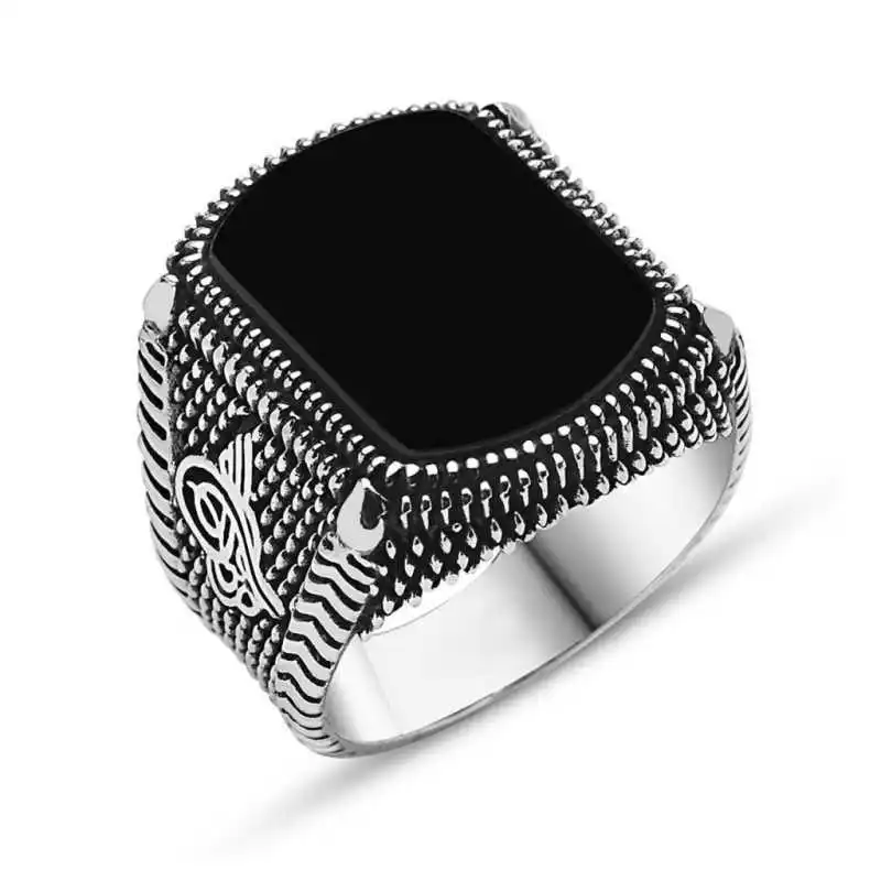 

Silverlina Silver Black Stone Tuğralı Male Ring