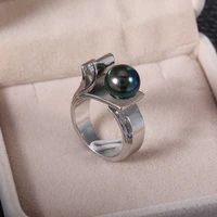 new fashion green shell pearl ring zirconium black cut jewelry ring size 6 10