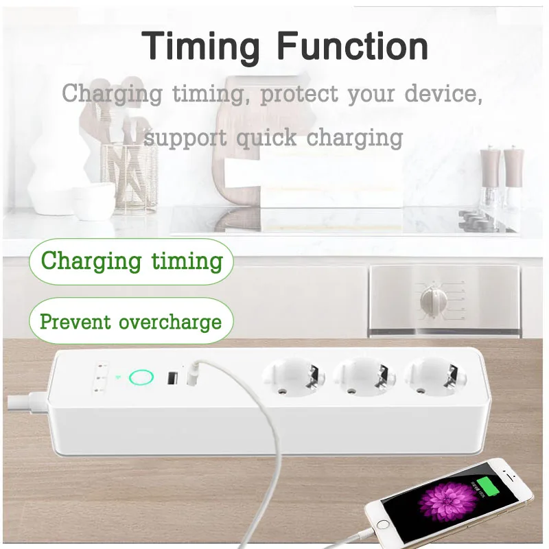 Wifi Smart Power Strip 3 EU Outlets Plug with 2 USB Charging Port Remote Timing App Voice Control Work Alexa Google Home | Электроника