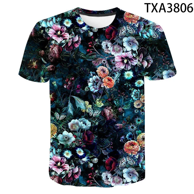 

2021 New 3D Print Flower T shirt Men Women Children Tops Streetwear Tshirt Summer Short Sleeve Tee Boy Girl Kids Cool Clothes