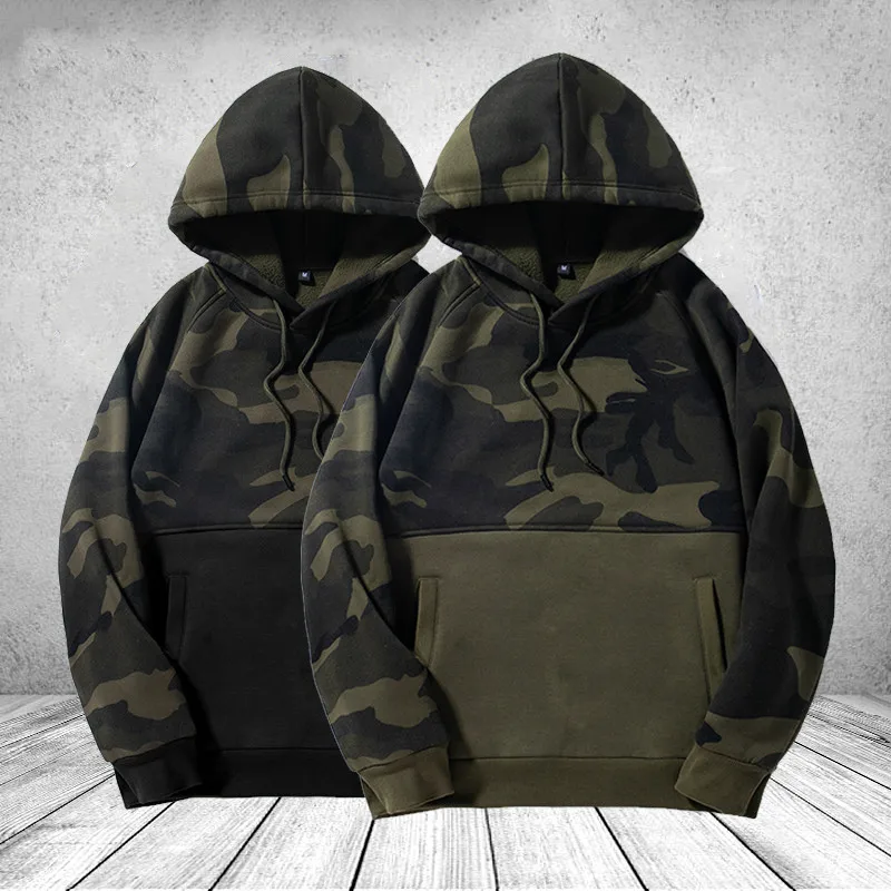 

Warm Sweatshirt Men Hip Hop Patchwork Long Sleeve Pullover Hoodies Male 2019 Autumn Winter Camouflage Sweatshirt Men Coat