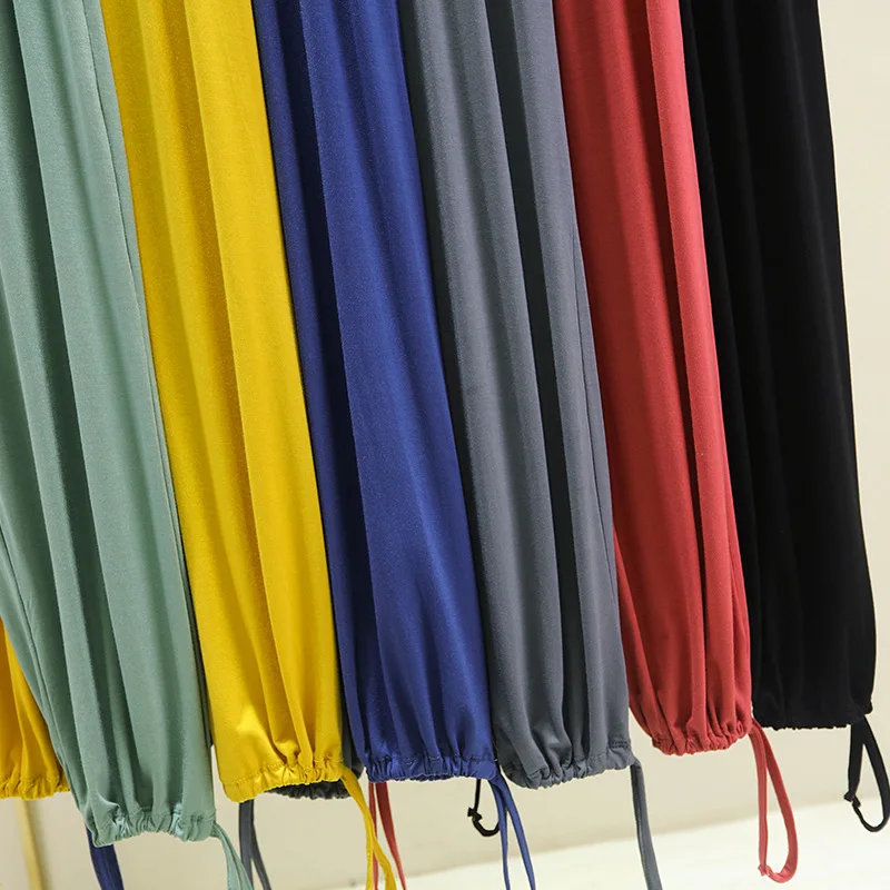 Женские свободные брюки до щиколотки хлопковые однотонные шаровары ярких цветов