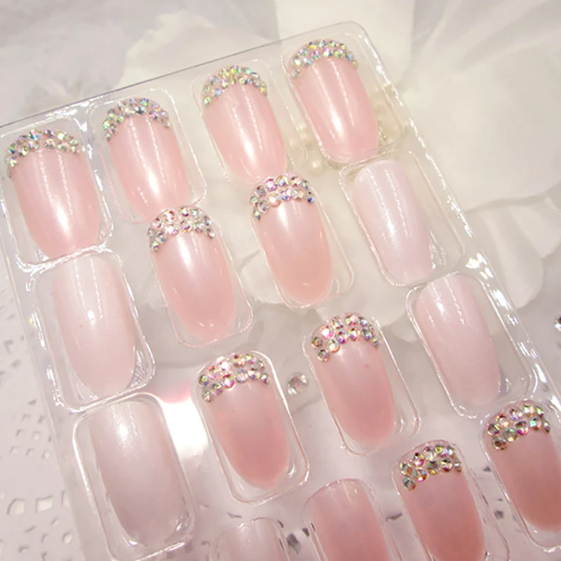 24 шт./кор. модный длинный мнимый ногти Однотонная одежда острым гвозди с мелкими