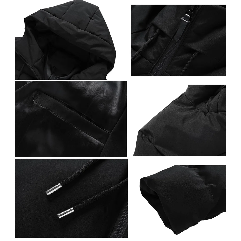 

Explosive Men Winter Warm Hooded Long Sleeve Zipper Pocket Coat Casual Jacket Fashion Patchwork Waterproof Pockets Hat Jackets