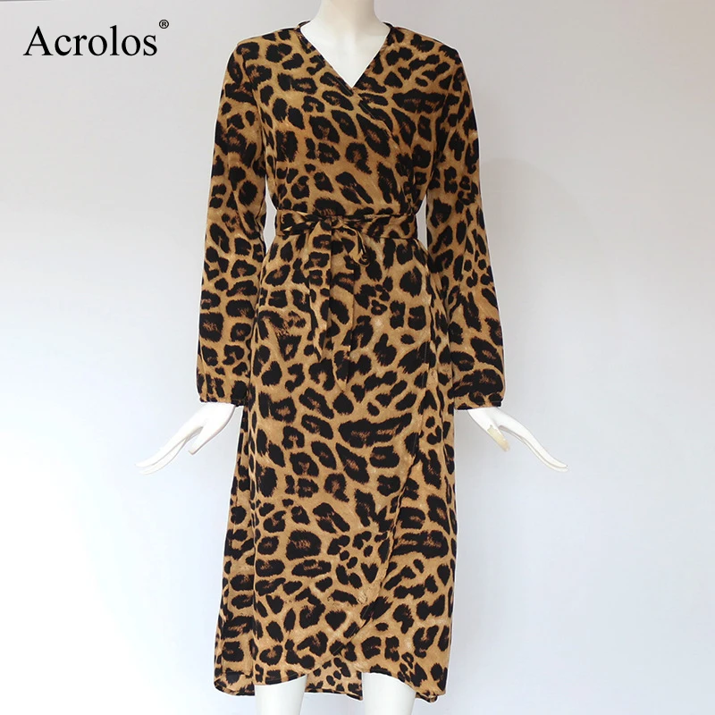 

Leopard Dress 2020 Casual Sundress Women Vintage Loose Long Sleeve V-neck Sexy Party Dress Vestidos de fiesta