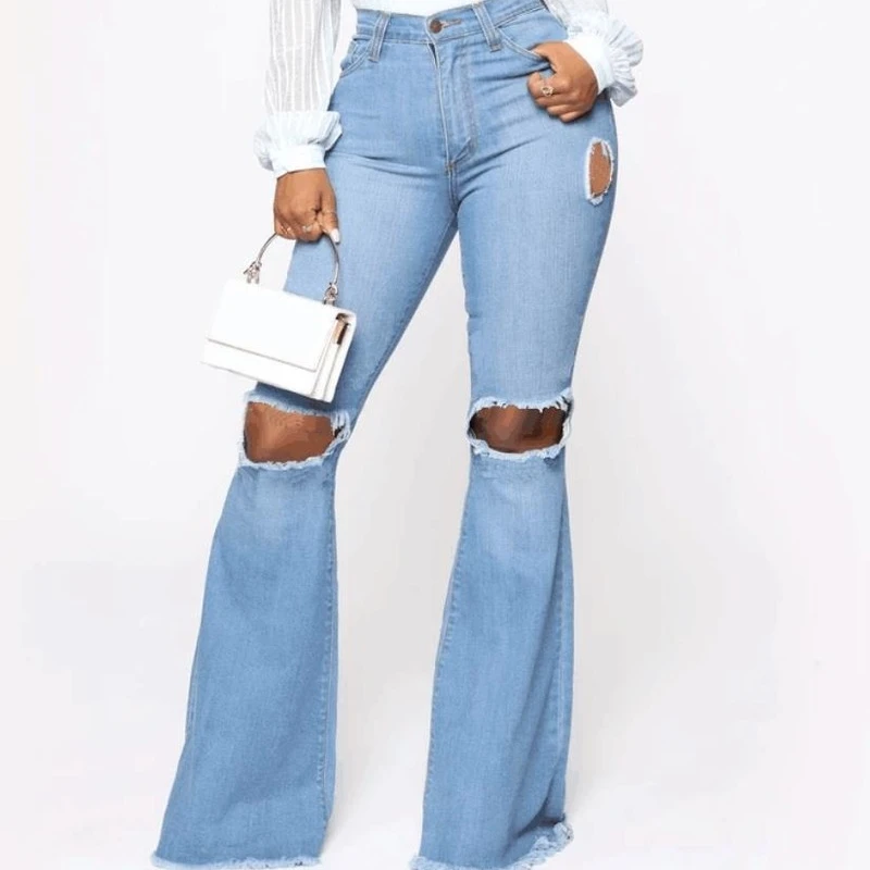 

Women Fashion Street Casual Denim Pants 2021 Autumn Summer Ripped Jeans Lady Sexy Flare Jean Female Spring High Waist Trousers