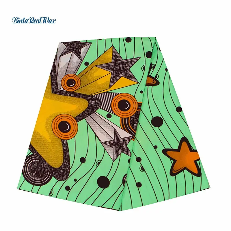 2020 Африка Анкара полиэстер желтая звезда Зеленая волна восковые принты ткань