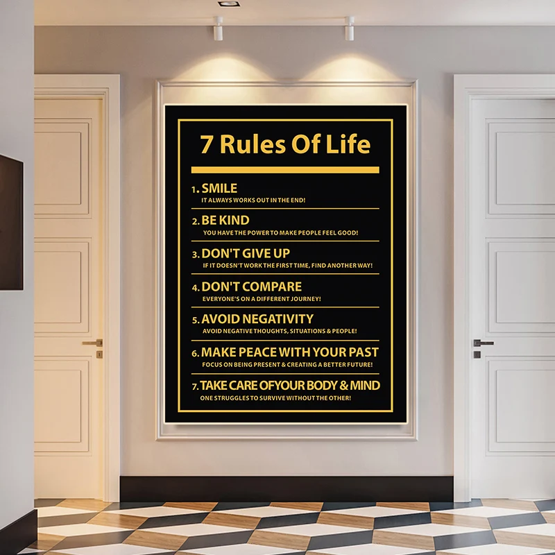 

7 Rules of Life Watch Your Thoughts Inspirational Motivational Poster Print Canvas Painting Bedroom Classroom Home Office Decor