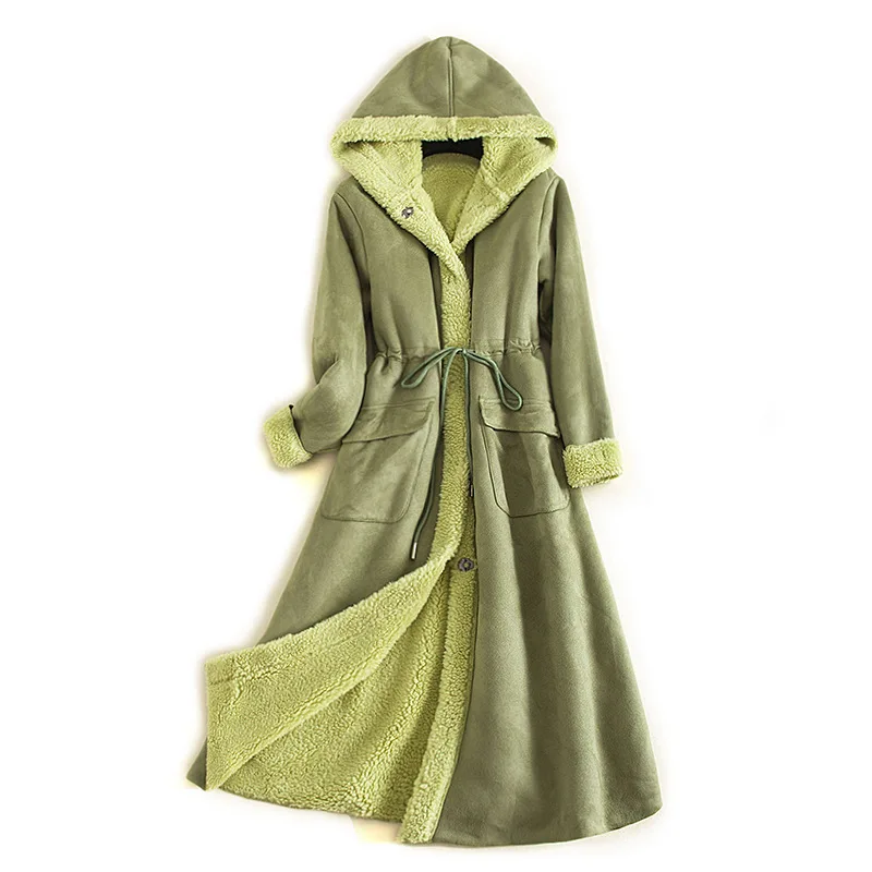 

Big brand export tail order discount women's clothing autumn winter hooded waist suede granular fleece coat coat