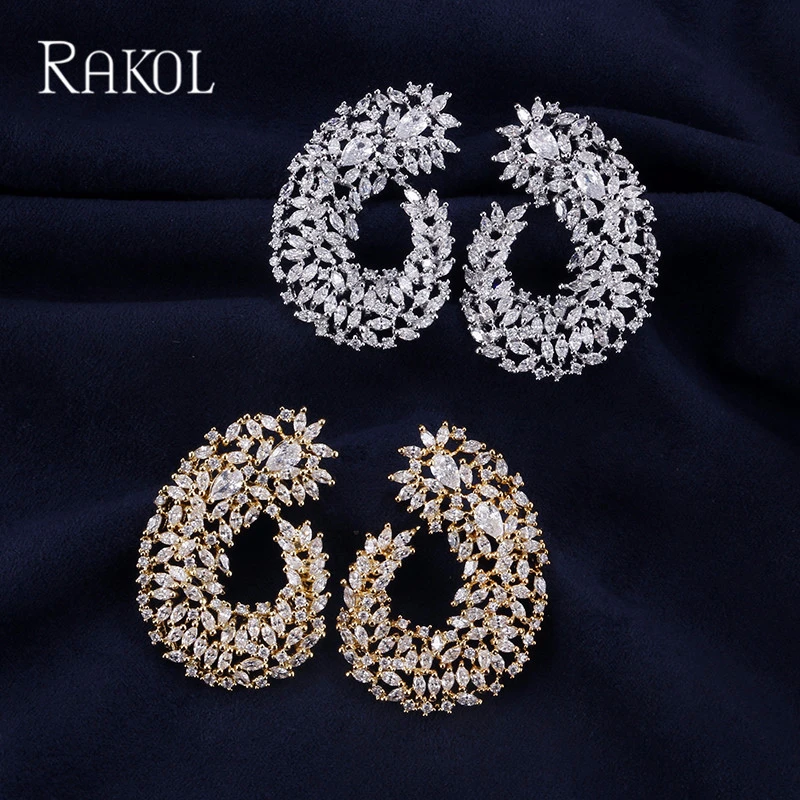 Роскошные Популярные геометрические серьги RAKOL с полным покрытием и фианитами