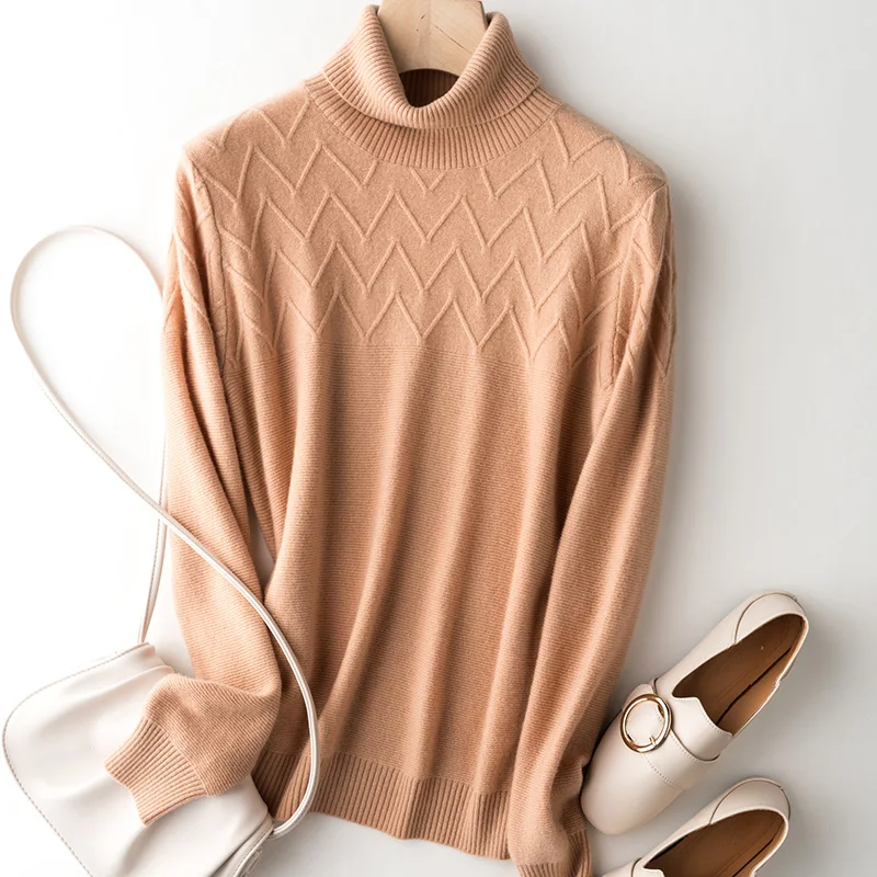 

BARESKIY Ladies Turtleneck Sweater Knitted Pure Color Slim Long Sleeve Cashmere Sweater Korean Casual Women's Top