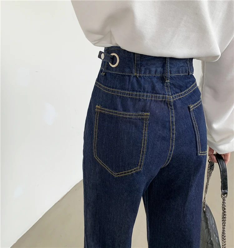 

Retro Women'S Jeans Wide-Leg Pants 2021 Spring And Autumn Jeans Woman High Waist Casual Button Zipper Dark Blue Pants Trend