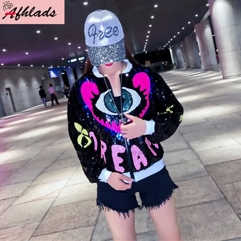 Женская винтажная куртка весна-осень 2021 Корейская расшитая блестками с длинными