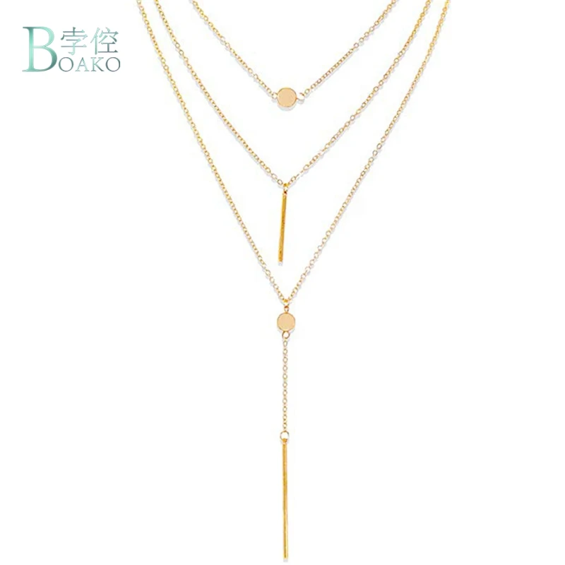 Женское Ожерелье-чокер с блестками и диском золотые цепочки многослойные