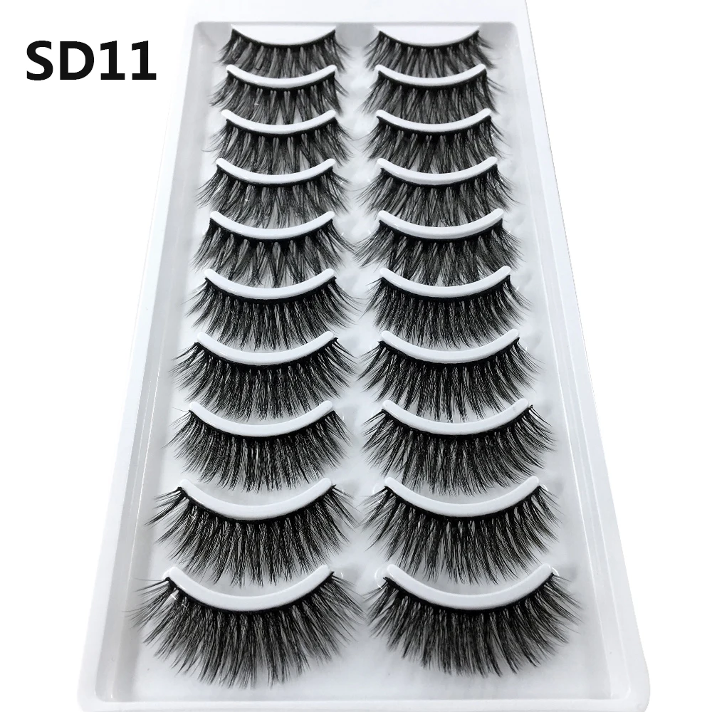 LADYLUNA 1/10Pair Handmade Mixed Wispy Fluffy Natural Thick Long 5D Mink Real Hair False Eyelashes Extension Beauty Makeup Kit