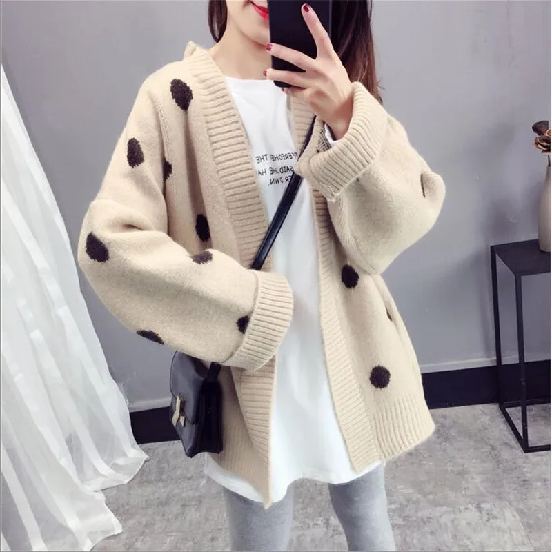 2019 early spring short women sweater loose full sleeve new wave point knit cardigan coat shirt student |