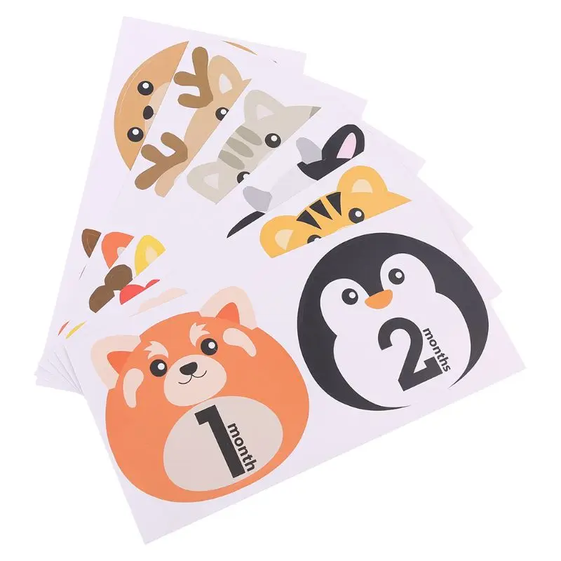 

12 Pcs Animal First Year Monthly Milestone Photo Sharing Baby Belly Stickers 1-12 Months F3ME