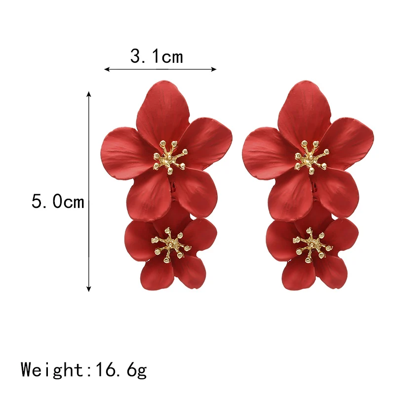 

Red Flower Earrings For Women 2020 Double Layers Statement Hanging Pendientes Dangling Fashion Jewelry Yellow Earring Gifts