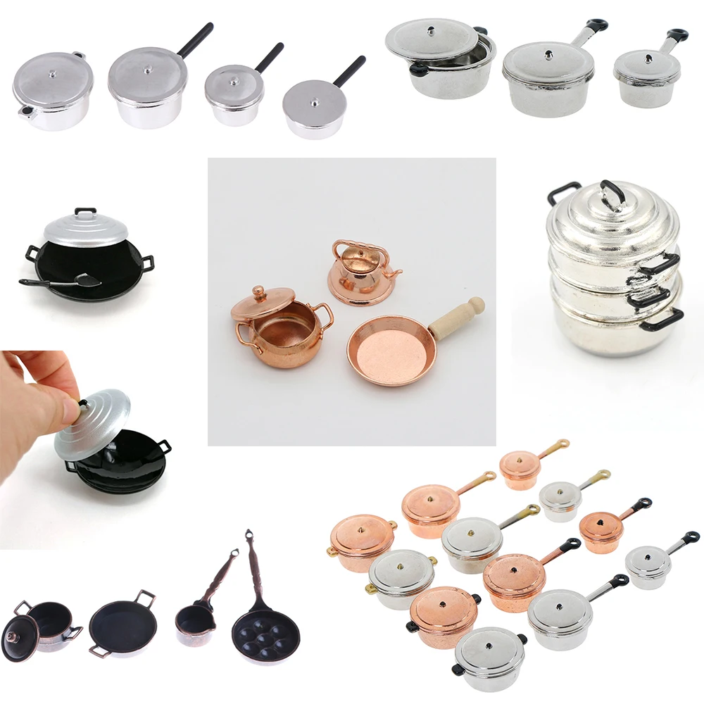 

Simulation 1/12 Scale Dollhouse Miniature Frying Pan Cooking Pot Kettle Cookware Cooking Micro Steamer Kitchen Utensils Toy