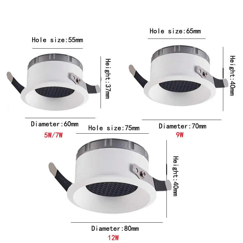 

Deep Glare LED COB Recessed Downlight 5W 7W 9W 12W Round White dimmable Ceiling Spot Lights for Aisle Pic Background