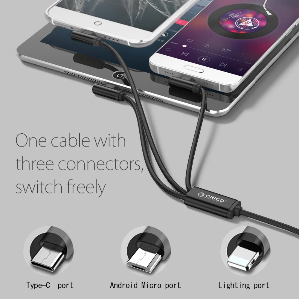ORICO 3 в 1 USB кабель для мобильного телефона Micro usb type C кабель зарядного устройства для iPhone samsung 6X7 8 10 xiaomi зарядный кабель