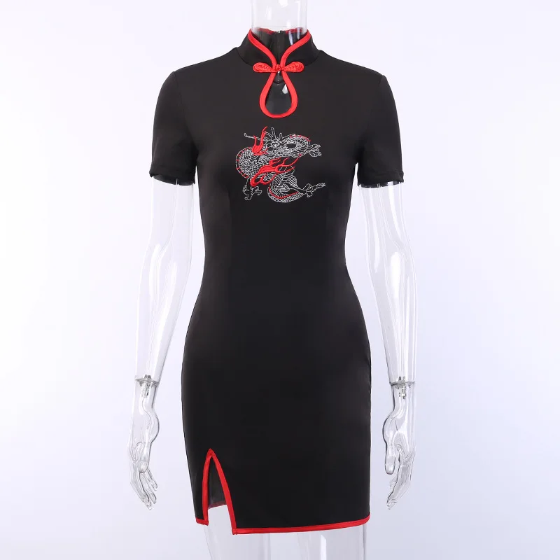 Dress Японский стиль, готический стиль, винтажное платье для девочек, вышивка дракона, Раздельный воротник, Harajuku, для женщин, короткий рукав, уличная одежда, вечерние, Haori - Цвет: Dress