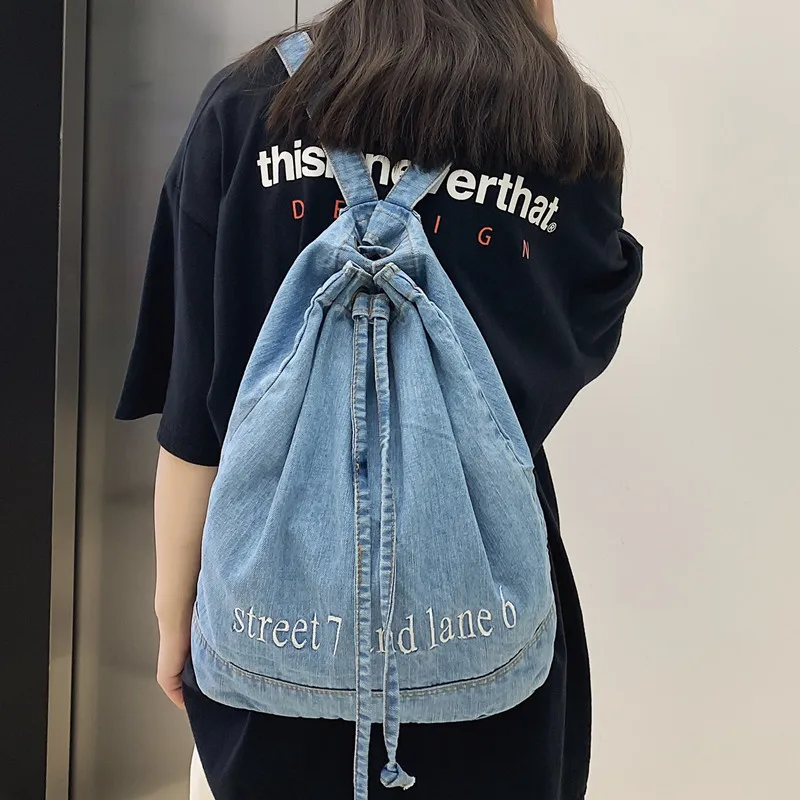 

Новинка 2021, вместительный рюкзак из денима, простой и универсальный студенческий рюкзак, Корейская Повседневная модная школьная сумка