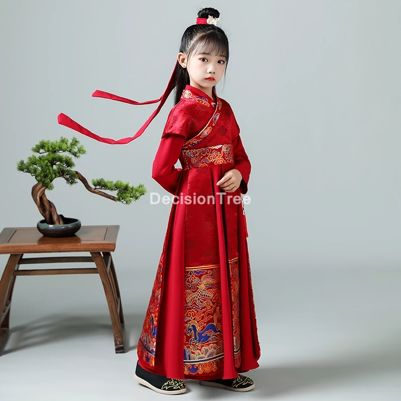 

2022 girls chinese folk dance costumes oriental chinese style hanfu dress embroidery kids tang suit performance dress hanfu