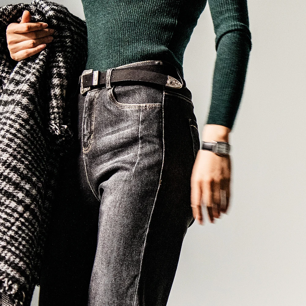 Зимние и осенние женские джинсы 2019 Новая Осенняя мода размера плюс синие черные