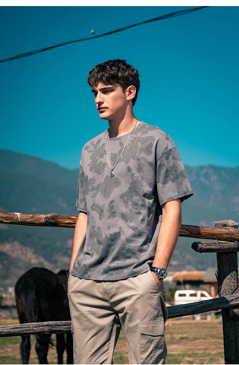 

YTX1636 Men's summer trend half-sleeve handsome hip-hop style loose short-sleeved T-shirt