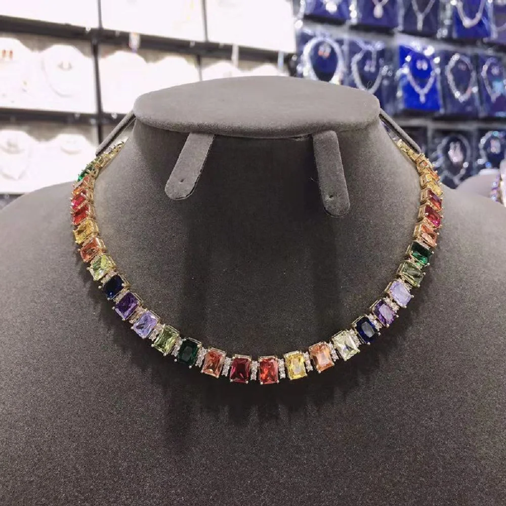 Jankelly ashion кубический цирконий Радужный багет чокер ожерелье для женщин
