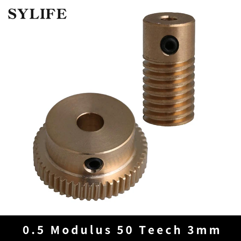3mm Bore Dia Brass Worm Gear Shaft + 6mm 50T Brass Worm Gear Wheel 1:50 Reduction Ratio 0.5 Modulus Set