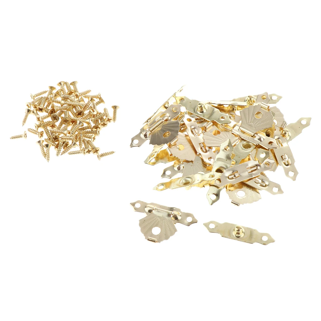 12 Pack Small Antique Box Hinges with Latch Hasp, Mini Metal Locks and Screws for Wood Jewelry Boxes image 2