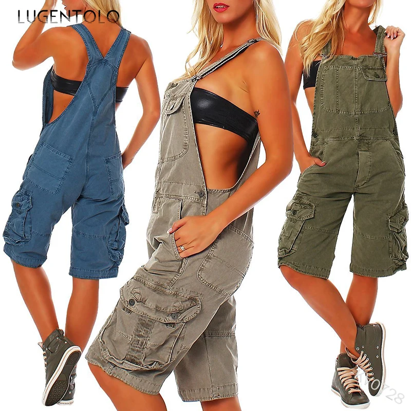 

Playsuits Women Short Playsuits Denim Summer New Y Strap Pocket Solid Color Plus Size Female Jumpsuit Streetwear Lugentolo