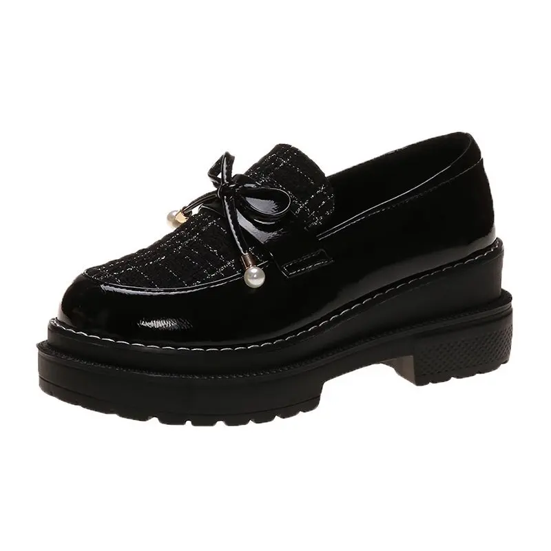 

Brand Designer Korean Fashion High 6cm Platform Chunky Sneakers Patent Leather Casual Shoes Woman Butterfly-knot Shoes Women