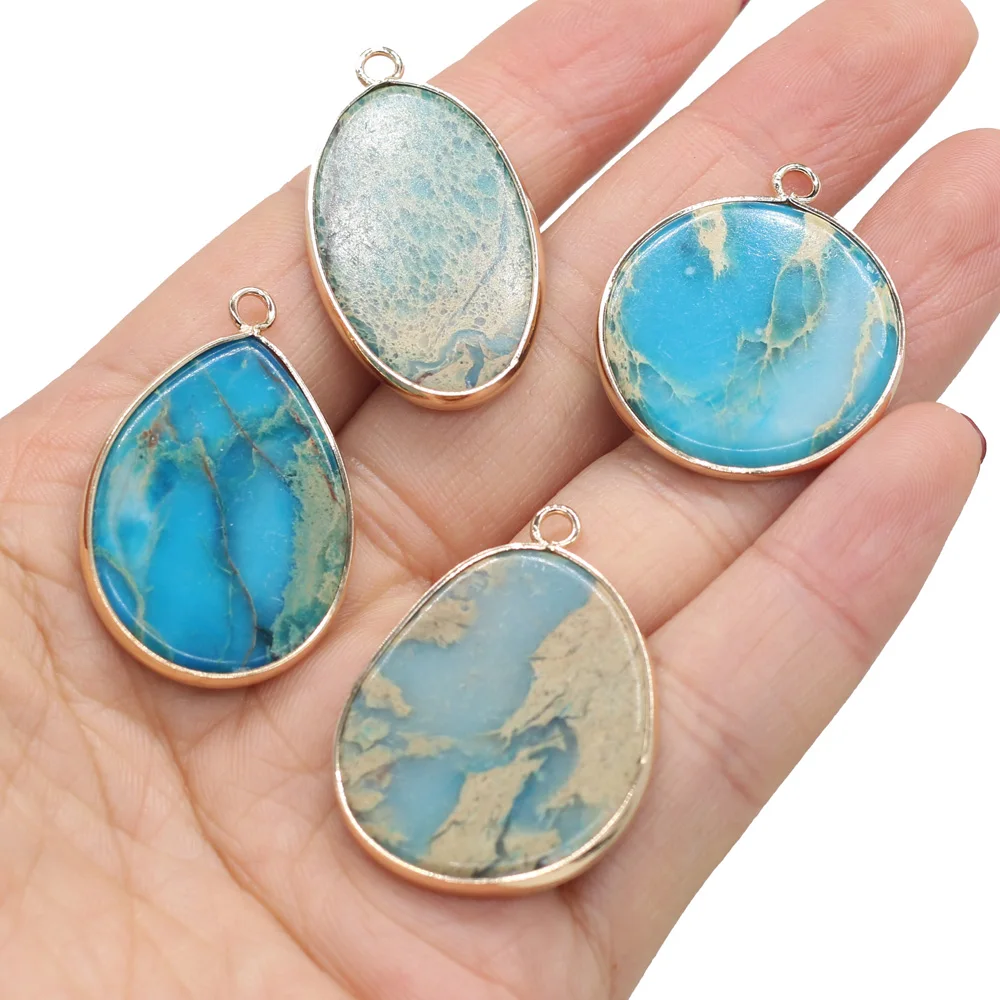 

1pcs Natural Stone Blue Ocean Ore Charms Pendants for Necklace Earring Bracelet Accessories Jewelry Making for Women Gift