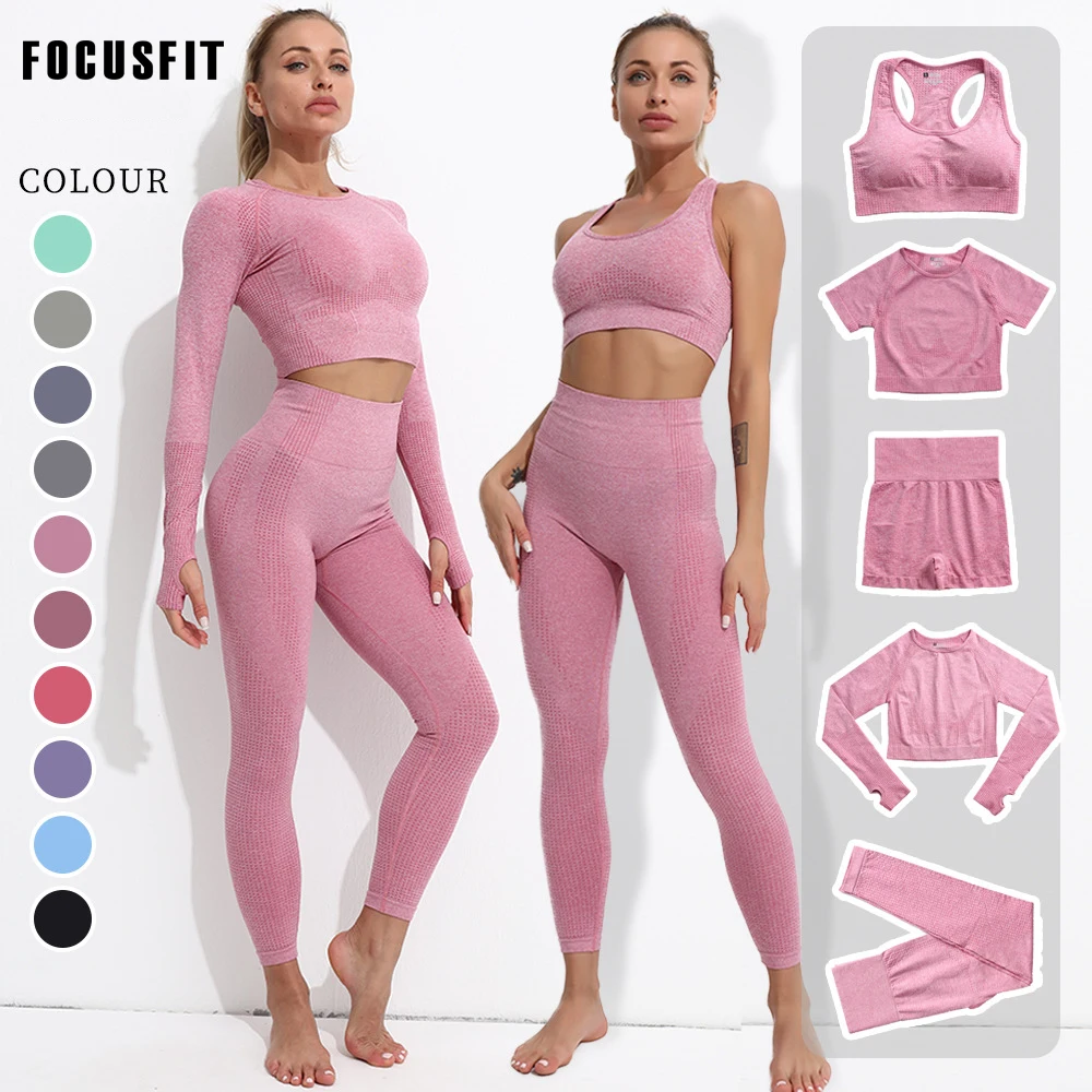 

2/3/5Pcs High Waist Seamless Set Women Yoga Gym Fitnes Yoga Wear Training Tights Sportswear Women Workout Tights & Top Yoga Wear
