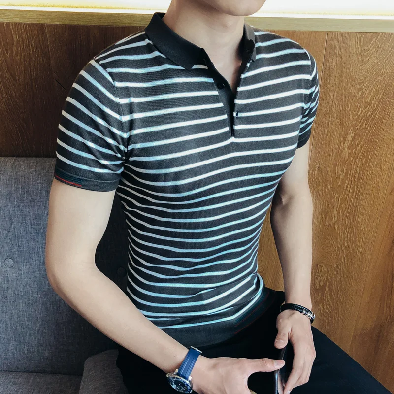 Новинка 2020 красивая полосатая рубашка поло с коротким рукавом мужская