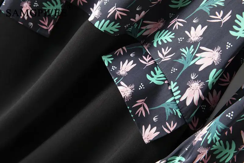 

Women Clothing Winter 2020 New Office Lady A-line Print Full Sleeve Plus Size Empire Turn-down Collar Chiffon Dress Woman 4XL