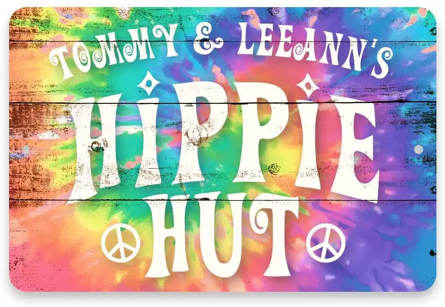 

Letrero de metal pintado с aspecto de madera hippie Hut 8x12