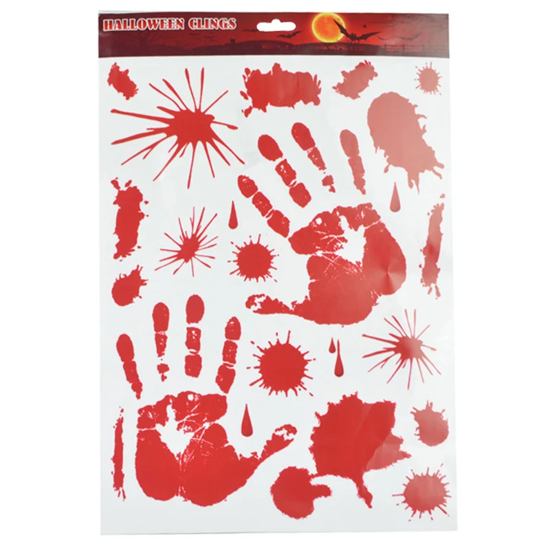 

12-Inch Bloody Handprint Footprint Wall Sticker Halloween Style Wallpaper Red Home Decoration for Room Floor Sticker