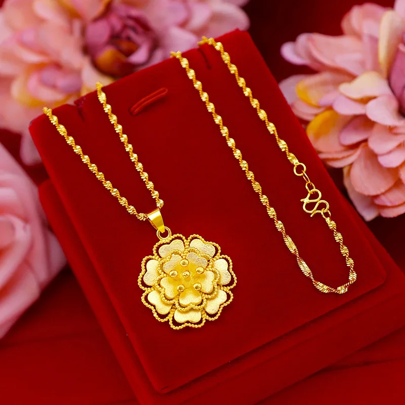 

Yellow Gold Color Flower Pendant Necklace for Women Wedding Engagement Jewelry Clavicle Chain Choker Girlfriend Birthday Gifts