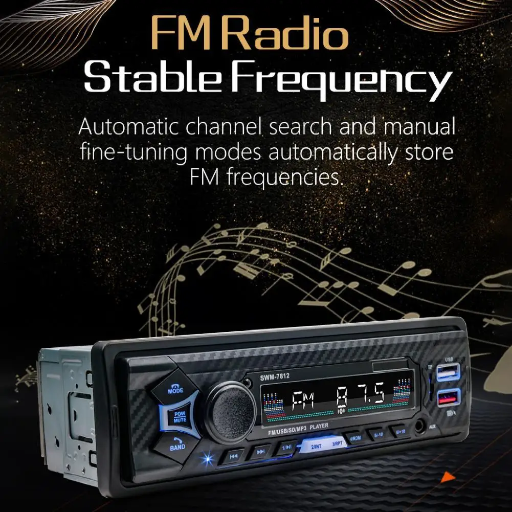 

7812 Car MP3 Player Dual USB Quick Charging Card U Disk Reading Bluetooth Radio Player for Vehicles