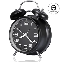 4 inch twin bell loud alarm clock metal frame 3d dial with backlight battery operate desk table alarm clock for home and office