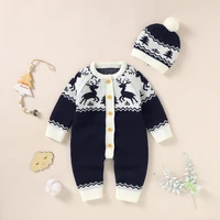 christmas baby rompers cute elks newborn girls boys jumpsuit outfit knit toddler infant clothing winter playsuit hat long sleeve
