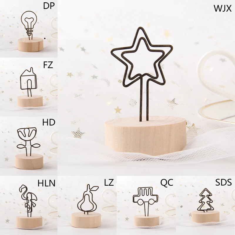 

Wooden Photo Clip Note Name Card Hanging Holder Iron Art Shape Card Holder Desktop Decoration Note Holder