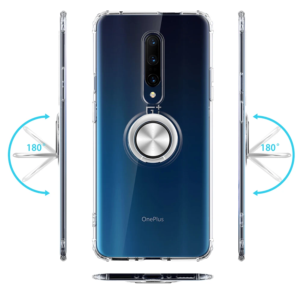 Для Oneplus 7 Pro прозрачный чехол TPU задняя крышка для Oneplus 7 Pro 6T полная задняя крышка чехол магнитный автомобильный держатель пресс-кольцо Capa