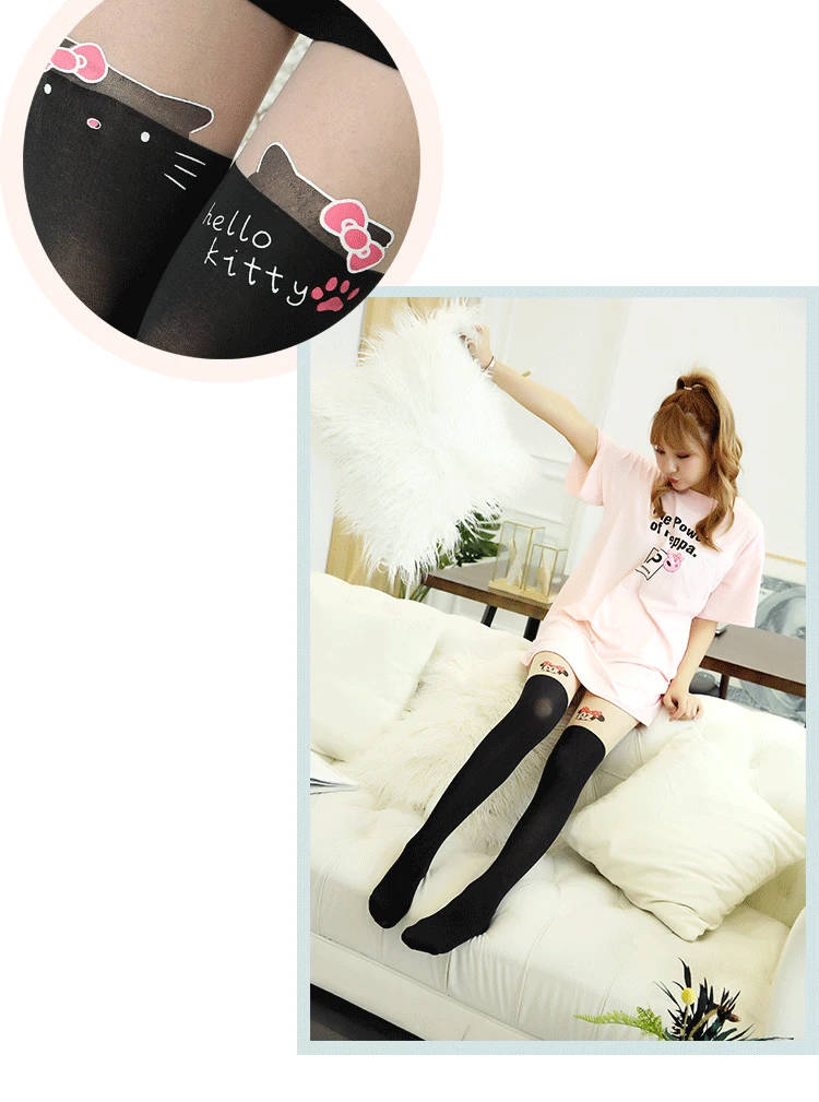 Anime cartoon stockings cat loving heart bear totoro devil Kumamon bowknot cute fun sweet women cotton stockings cosplay kawaii